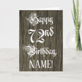 72番目の誕生日:ファンシー、エレガント文字フェイク、木目 カード (正面)