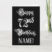 72番目の誕生日: ファンシー、スクリプエレガントト+名前をカスタムする カード (正面)