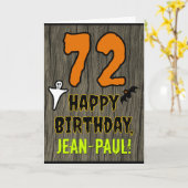 72番目の誕生日:不気味ハロウィーンテーマ、名前をカスタムする カード (黄色い花)