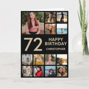 72誕生日フォトコラージュ13枚フォトブラック&金ゴールド カード