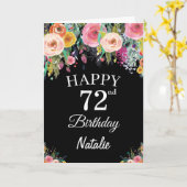 72誕生日水彩フローラ花ブラックカード カード (黄色い花)