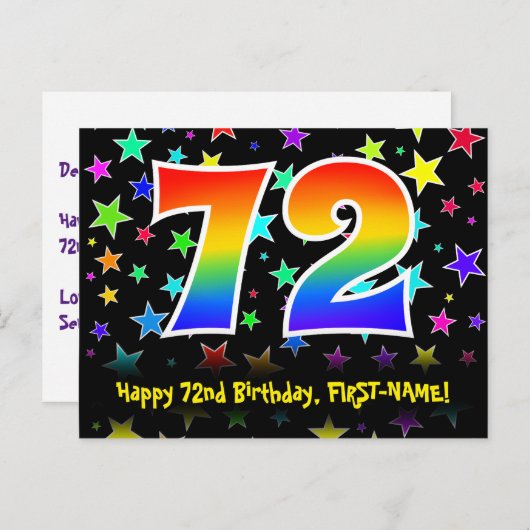 72誕生日:おもしろいスターズパターン,レインボー72,名前 ポストカード (正面/裏面)