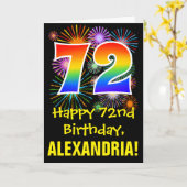 72誕生日:おもしろい花火パターン+レインボー72 カード (黄色い花)