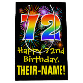 72誕生日:おもしろい花火パターン+虹72 ミディアムペーパーバッグ (正面)