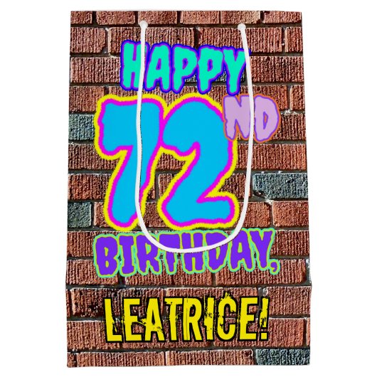 72誕生日:おもしろい、アーバングラフィティインスパイアルック ミディアムペーパーバッグ (裏面)