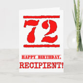 72誕生日:おもしろい、赤ゴムスタンプルックインスパイアス カード (正面)