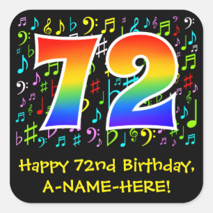 72誕生日:カラフルMusic Symbols, Rainbow 72 スクエアシール