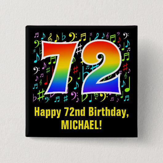 72誕生日:カラフルMusic Symbols, Rainbow 72 缶バッジ (正面)