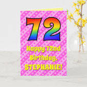 72誕生日:ピンクストライプハート、レインボー# 72 カード (黄色い花)