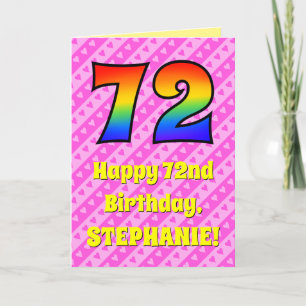 72誕生日:ピンクストライプハート、レインボー# 72 カード