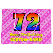 72誕生日：ピンクストライプハート、レインボー# 72 ラージペーパーバッグ (正面)
