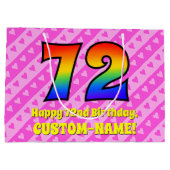 72誕生日：ピンクストライプハート、レインボー# 72 ラージペーパーバッグ (裏面)