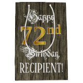 72誕生日:フェイク金ゴールドルック&ウッドフェイクパターン ミディアムペーパーバッグ (正面)