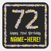 72誕生日:フローラ花数名前をカスタムする スクエアシール (正面)