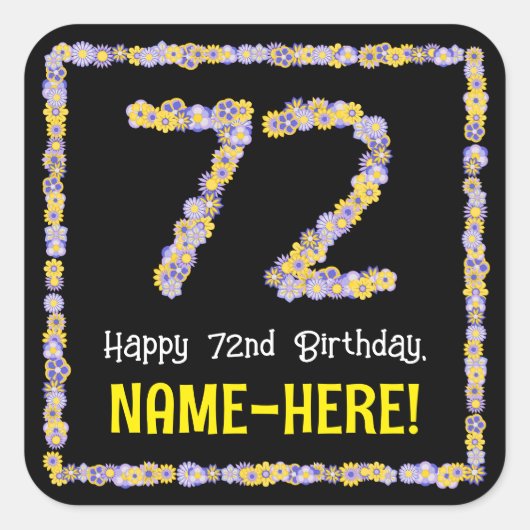 72誕生日:フローラ花数名前をカスタムする スクエアシール (正面)