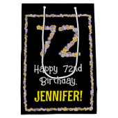 72誕生日:フローラ花数名前をカスタムする ミディアムペーパーバッグ (裏面)