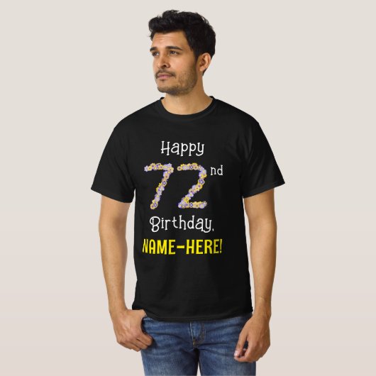 72誕生日:フローラ花数"72" +名前 Tシャツ (正面フル)