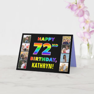 72誕生日:レインボー文字カスタム、写真&名前 カード