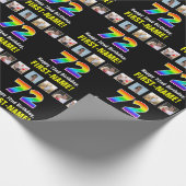 72誕生日:レインボー「72」、写真カスタムと名前 ラッピングペーパー (角)