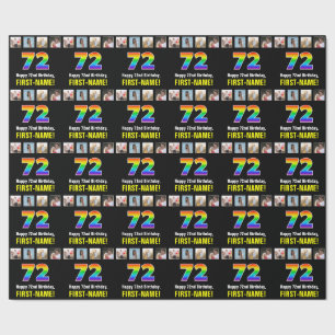 72誕生日:レインボー「72」、写真カスタムと名前 ラッピングペーパー