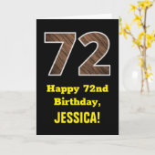 72誕生日:名前、フェイク木目パターン「72」 カード (黄色い花)