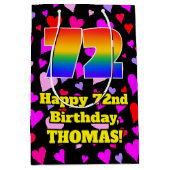 72誕生日：愛するハートパターン、虹# 72 ミディアムペーパーバッグ (正面)