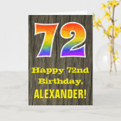 72誕生日:素朴ウッドルックフェイク、虹"72" カード (黄色い花)