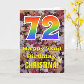 72誕生日、素朴紅葉、レインボー「72」 カード (黄色い花)