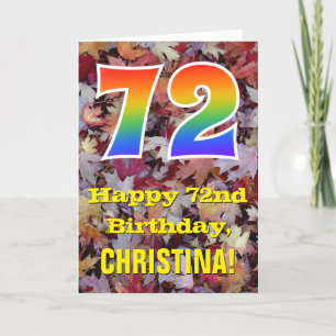 72誕生日、素朴紅葉、レインボー「72」 カード