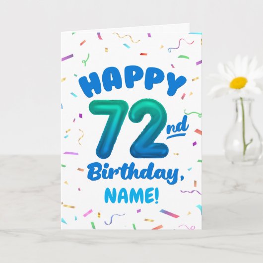 72nd Birthday, Balloon Number, Customizable Name カード (小さな植物)