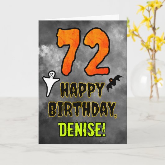 72nd Birthday: Eerie Halloween Theme + Custom Name カード (黄色い花)