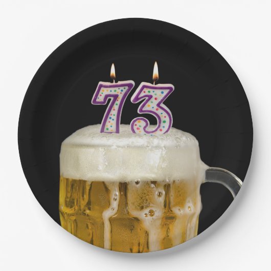 73位誕生日ビールオンブラック紙プレート ペーパープレート (正面)