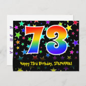 73歳の誕生日おめでとう：楽しいスターパターン、虹73、名前 ポストカード (正面/裏面)