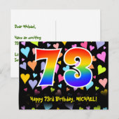 73歳の誕生日おめでとう：楽しいハート柄、虹73 ポストカード (正面/裏面)