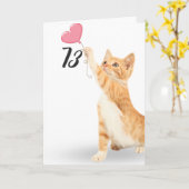 73歳の誕生日のタビー猫とハートバルーン カード (黄色い花)