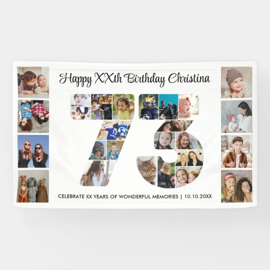 73歳の誕生日パーティーナンバー73フォトコラージュ 横断幕 (横)