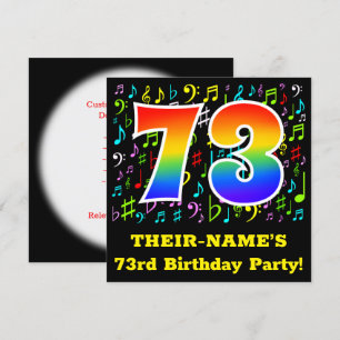 73歳の誕生日パーティー:楽しい音楽のシンボル、虹73 招待状