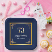 73歳の誕生日パーティー 高級感のある青とゴールド ペーパープレート (パーティー)