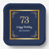 73歳の誕生日パーティー 高級感のある青とゴールド ペーパープレート (正面)