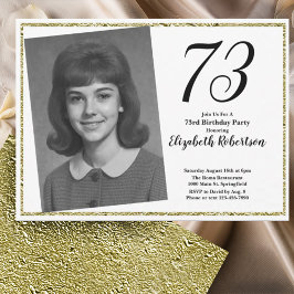 73歳の誕生日フォトギフト 白とゴールド 招待状