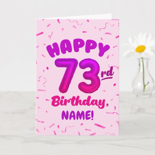 73歳の誕生日 バルーン ナンバー 名前入り カード (小さな植物)