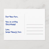 73歳の誕生日:ピンクのストライプとハート、虹73 ポストカード (裏面)