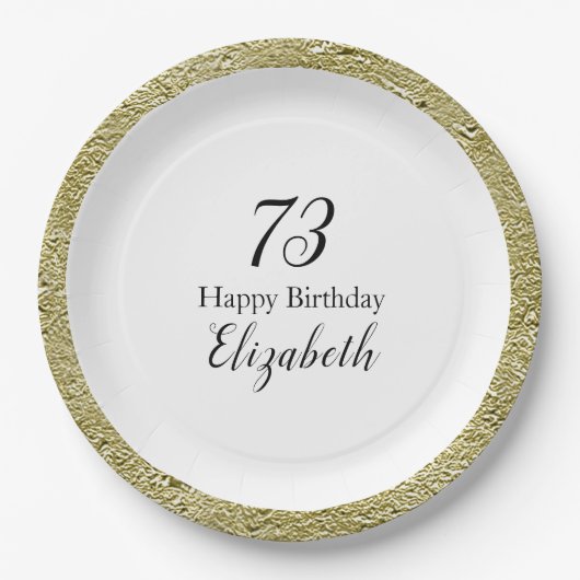 73歳の誕生日 ブラック ホワイト ゴールド ペーパープレート (正面)