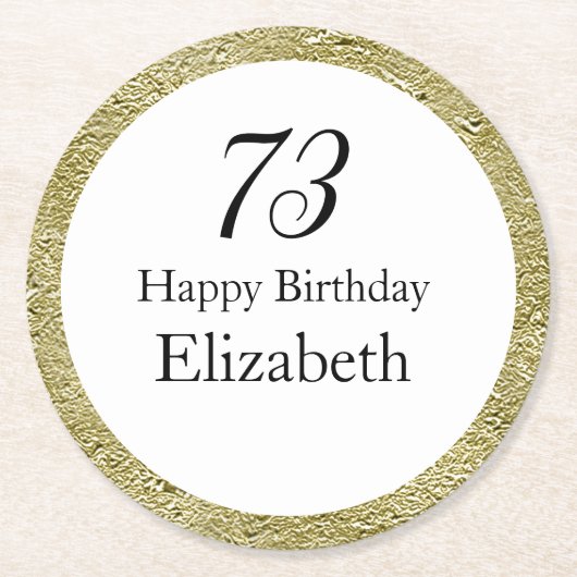 73歳の誕生日 黒 白 ゴールド コースター (正面)