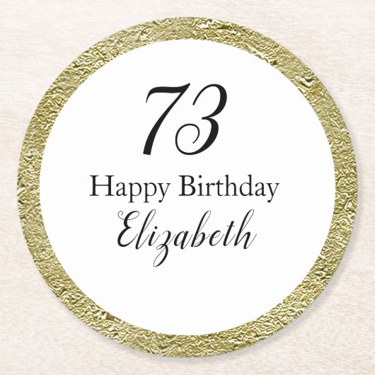 73歳の誕生日 黒 白 ゴールド コースター (正面)