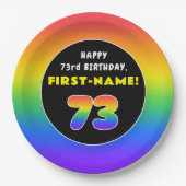 73番目の誕生日カラフル: Rainbow # 73,名前をカスタムする ペーパープレート (正面)