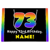 73番目の誕生日カラフル: Rainbow # 73,名前をカスタムする ラージペーパーバッグ (正面)