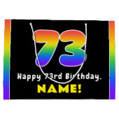 73番目の誕生日カラフル: Rainbow # 73,名前をカスタムする ラージペーパーバッグ (裏面)