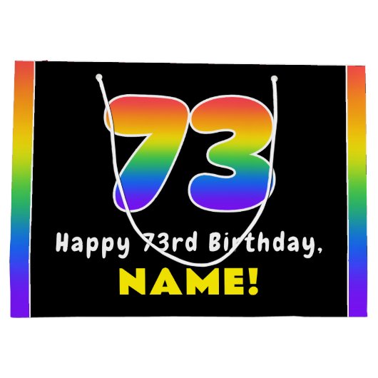 73番目の誕生日カラフル: Rainbow # 73,名前をカスタムする ラージペーパーバッグ (裏面)