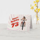 73番目の誕生日カードとバイクの女の子 カード (黄色い花)